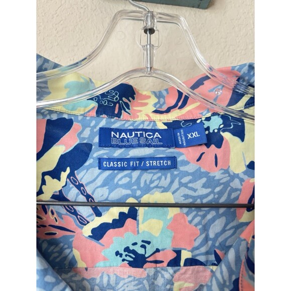 Nautica Blue Sail Men's Size 2XL Blue Floral Tropical Print Button-Up Shirt - Picture 4 of 4
